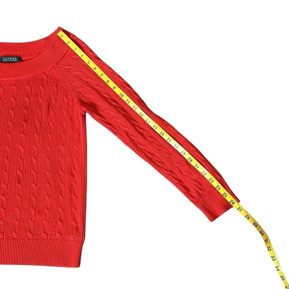 Lauren Ralph Lauren Wide Neck Cozy Red Cable Knit Sweater Silky Cotton Blend XL - Picture 10 of 14